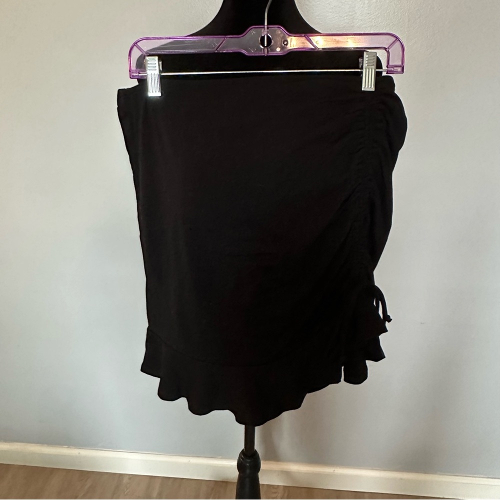 SO Black Mini Skirt with Ruched Ruffled Tie Front